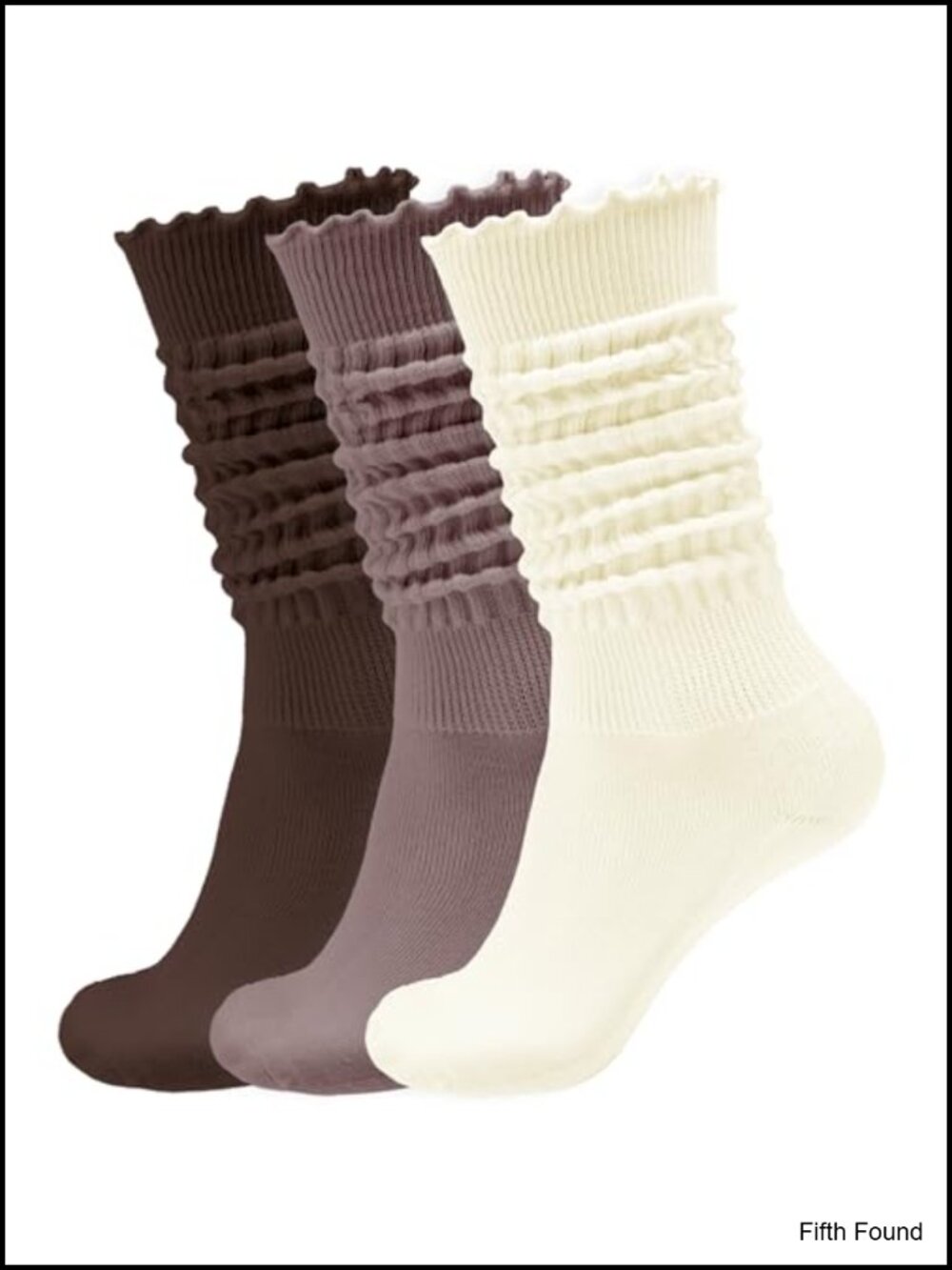 Ruffle Slouchy Socks 3 Pack Cotton Blend Knee High Retro Frilly Scrunch